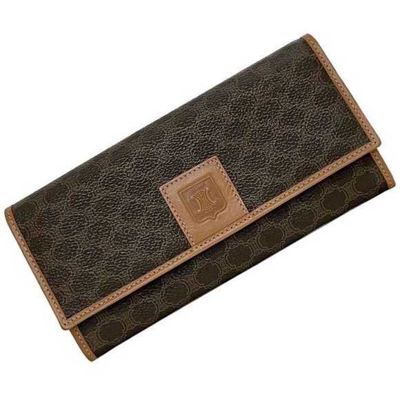 CELINE Bi-fold Long Wallet Brown Macadam ec-20087 PVC Leather Flap Women Retro - Picture 1 of 8